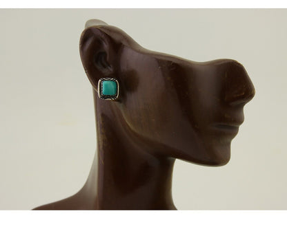Navajo Hand Stamped Earrings 925 Silver Blue Turquoise Native Artist C.80's