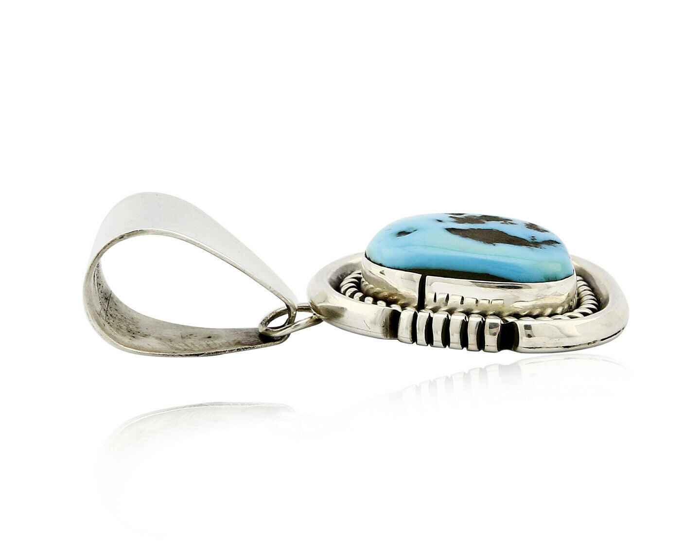 Navajo Handmade .925 Sterling Silver Blue Turquoise Hand Cut Pendant