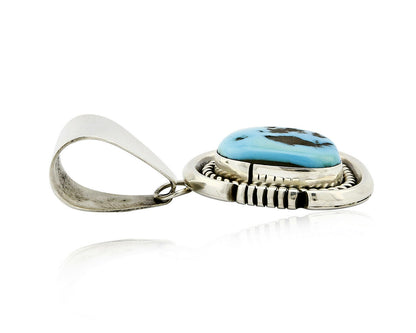 Navajo Handmade .925 Sterling Silver Blue Turquoise Hand Cut Pendant