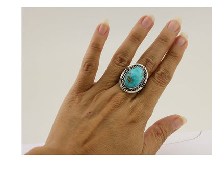 Navajo Ring .925 Silver Nevada Turquoise Artist Signed JT C.80's