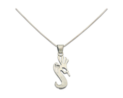 Navajo Kokopelli Necklace Sterling Silver Natural Gemstone Vintage Signed Paw