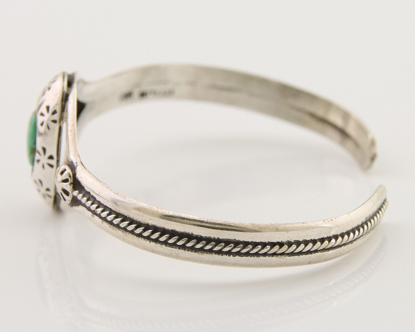 Navajo Hand Stamped Cuff Bracelet Turquoise 925 Silver Native American Artist