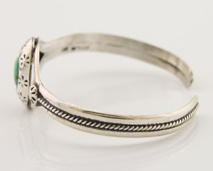 Navajo Hand Stamped Cuff Bracelet Turquoise 925 Silver Native American Artist