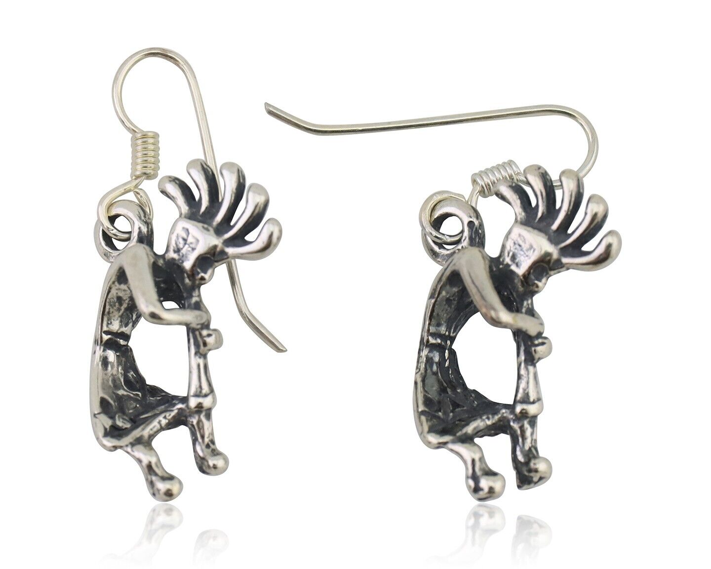 Navajo Kokopelli Dangle Earrings 925 Silver Native American Artist C.80's