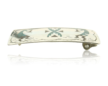 Vintage Navajo Belt Buckle 925 Silver Handmade Inlaid Gemstone Signed HB
