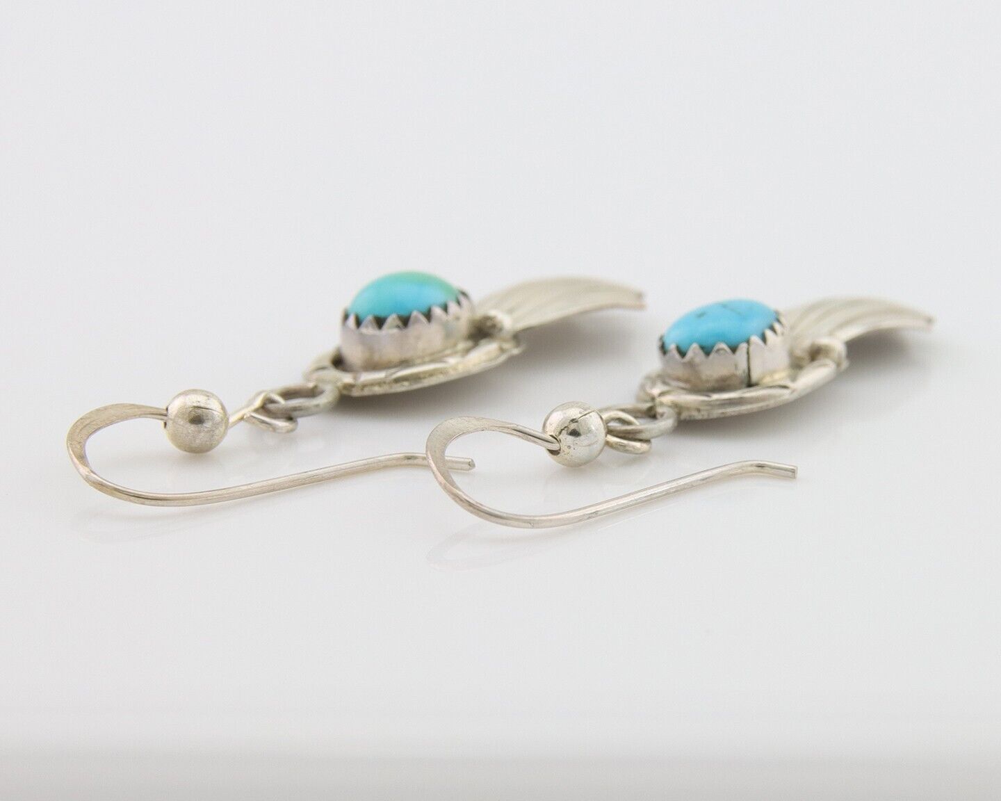 Navajo Earrings 925 Silver Blue Turquoise Artist Signed Kee Tsosie C.80's