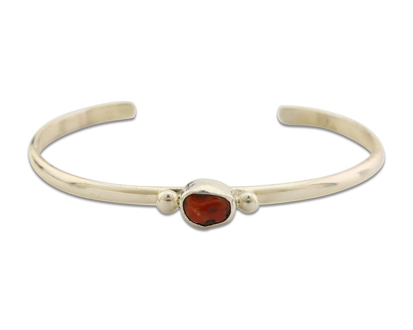 Navajo Bracelet .925 Silver Mediterranean Red Coral Cuff Native Artist C.80's