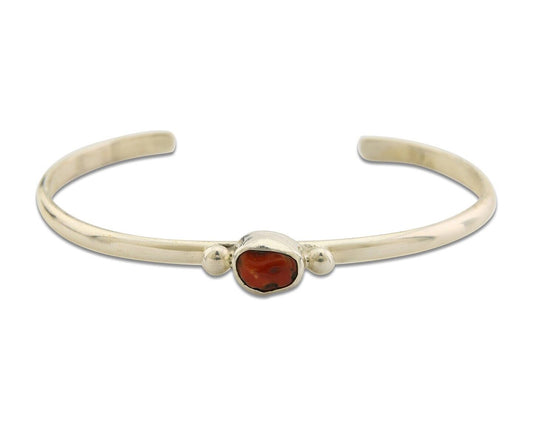 Navajo Bracelet .925 Silver Mediterranean Red Coral Cuff Native Artist C.80's