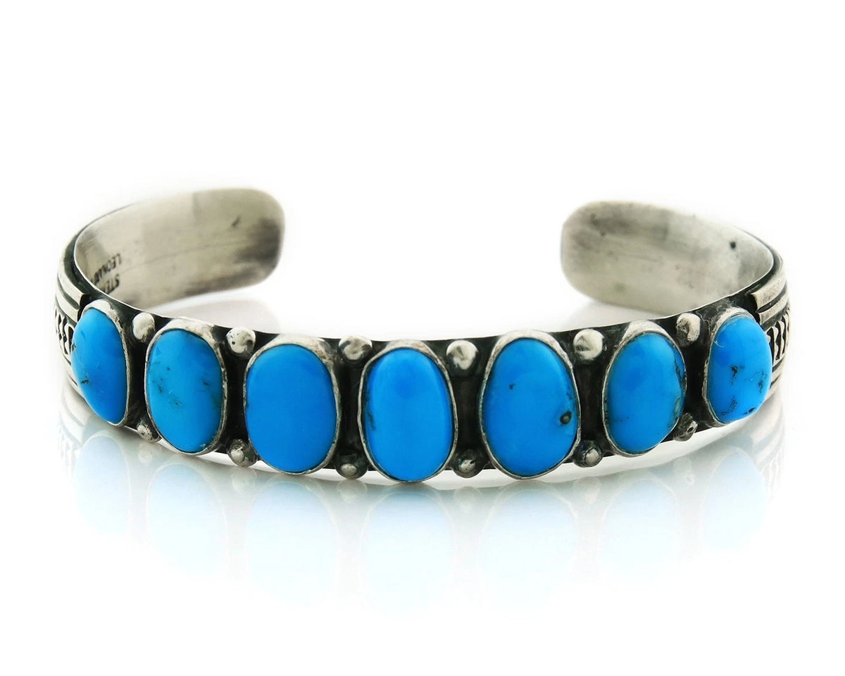 Navajo Cuff Bracelet 925 Sterling Silver Turquoise Handmade Vintage Leonard H