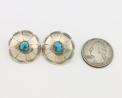 Navajo Hand Stamped Earrings 925 Silver Turquoise Signed Dean Brown C.80's