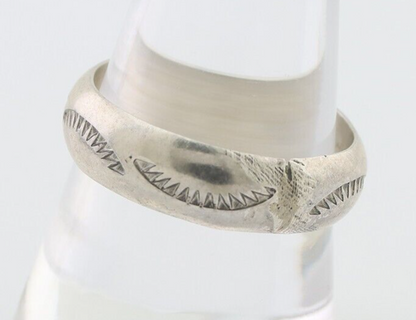 Navajo Hand Stamped Band 925 Silver 6.0 mm Signed Larry Chavez Size 10 C.80's