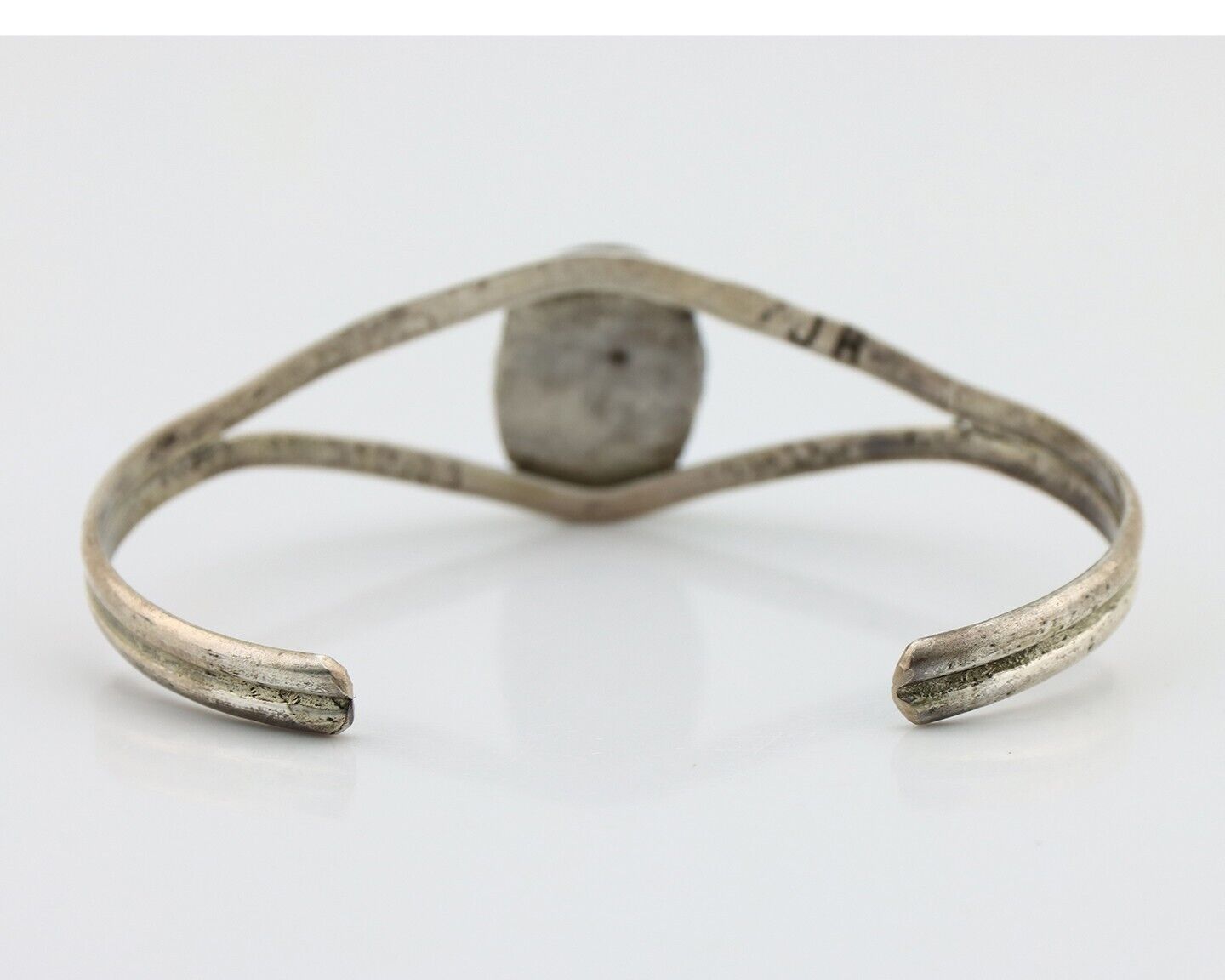 Navajo Bracelet 925 Silver Natural Blue Turquoise Artist Signed JH C.80's