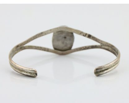 Navajo Bracelet 925 Silver Natural Blue Turquoise Artist Signed JH C.80's