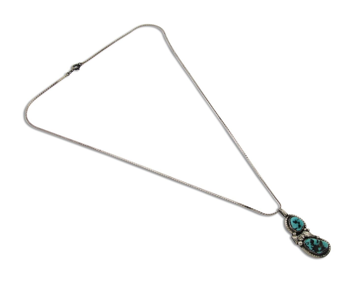 Navajo Necklace 925 Silver Natural Blue Turquoise Artist Signed Tom Willeto C80s