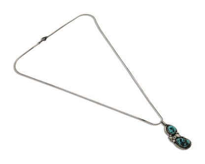 Navajo Necklace 925 Silver Natural Blue Turquoise Artist Signed Tom Willeto C80s