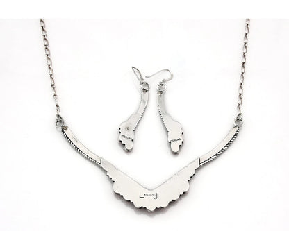 Navajo Squash Necklace Earring Set Sterling Silver Signed Lester Jackson C.80's