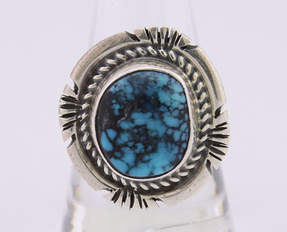 Navajo Ring 925 Silver Spiderweb Turquoise Signed Jon McCray C.80's