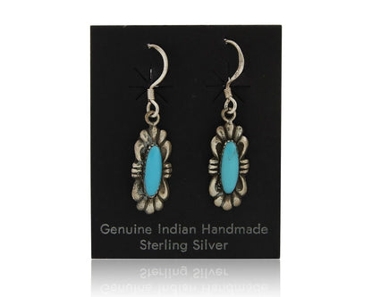 Navajo Hand Stamped Earrings 925 Silver Natural Turquoise Native Artist C.80's