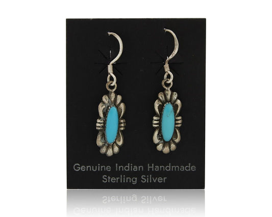 Navajo Hand Stamped Earrings 925 Silver Natural Turquoise Native Artist C.80's
