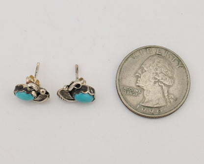 Navajo Handmade Earrings 925 Silver Natural Turquoise Native Artist C.80's