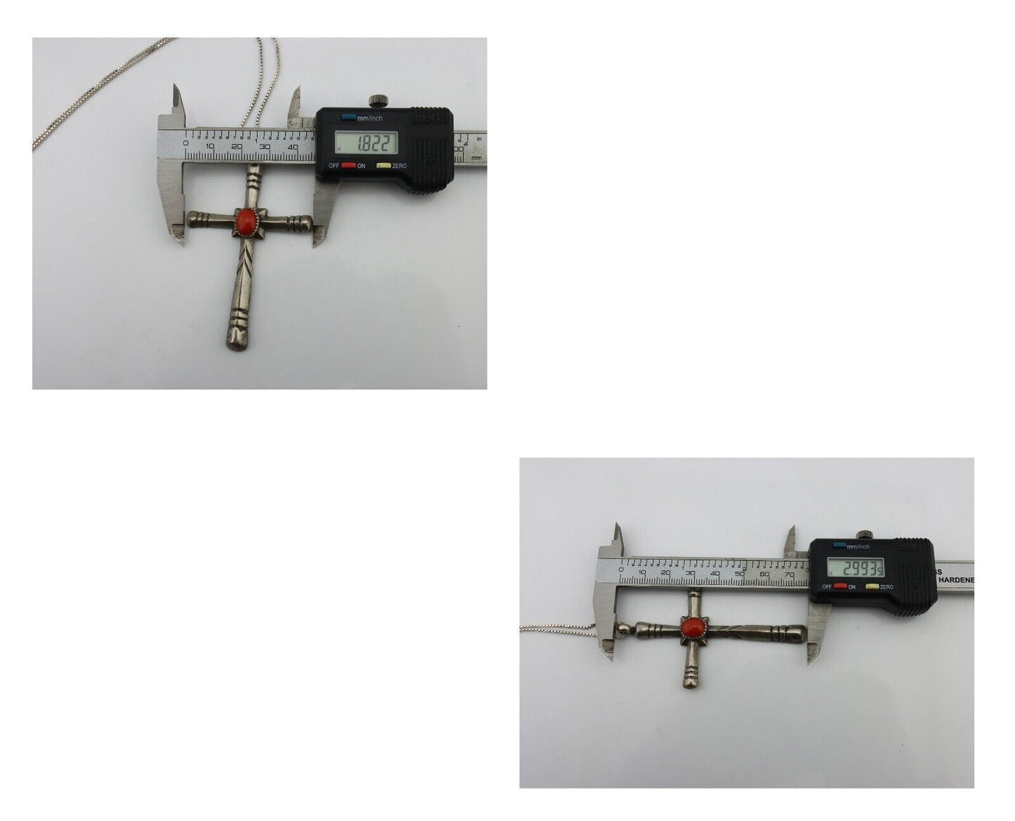 Navajo Cross Pendant 925 Silver Natural Coral Artist Signed De Chelly C.80's