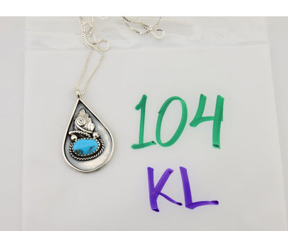 Navajo Necklace 925 Silver Natural Blue Turquoise Artist Signed JASON BAHE C.80s