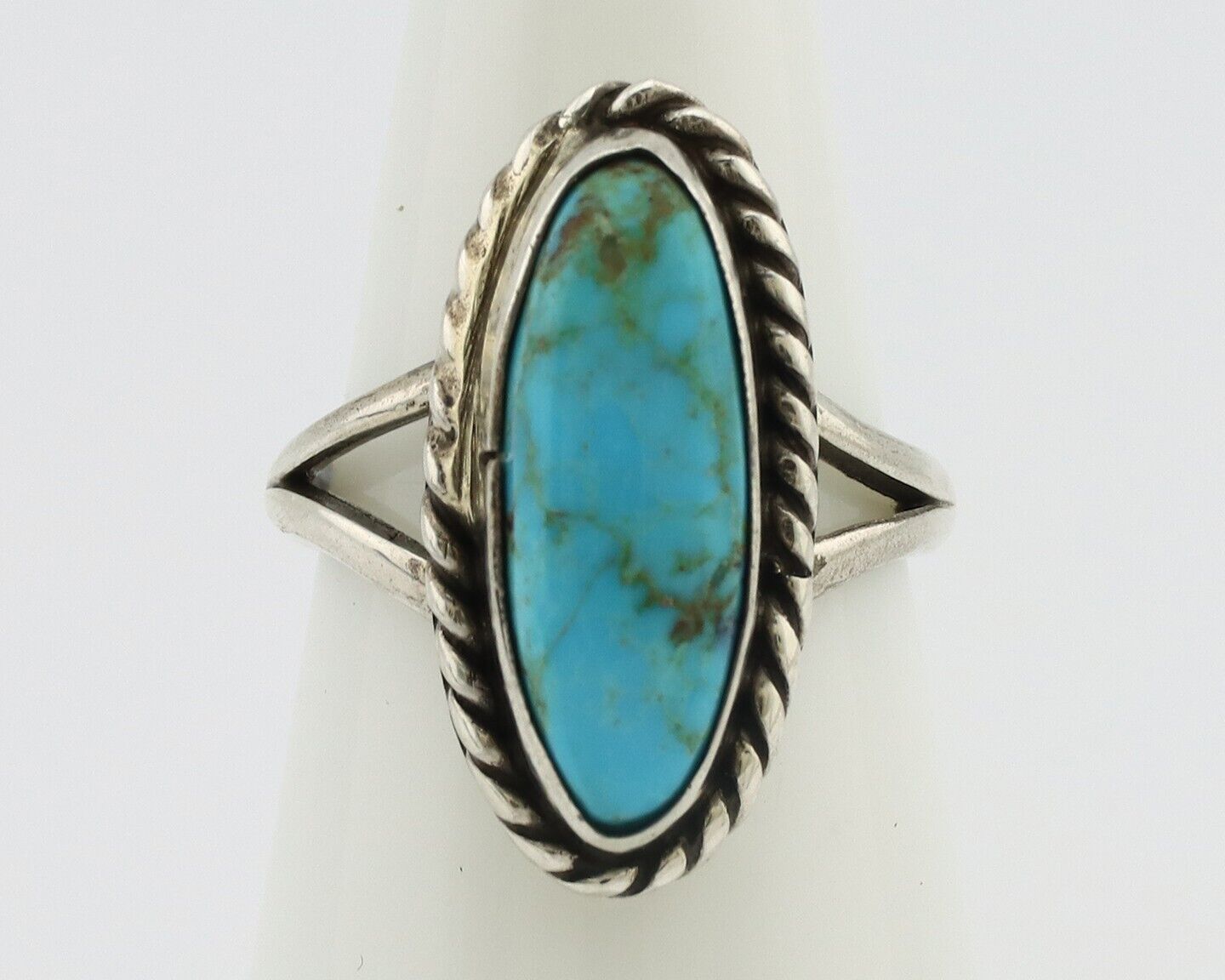 Navajo Ring 925 Silver Kingman Turquoise Native American Artist C.80's