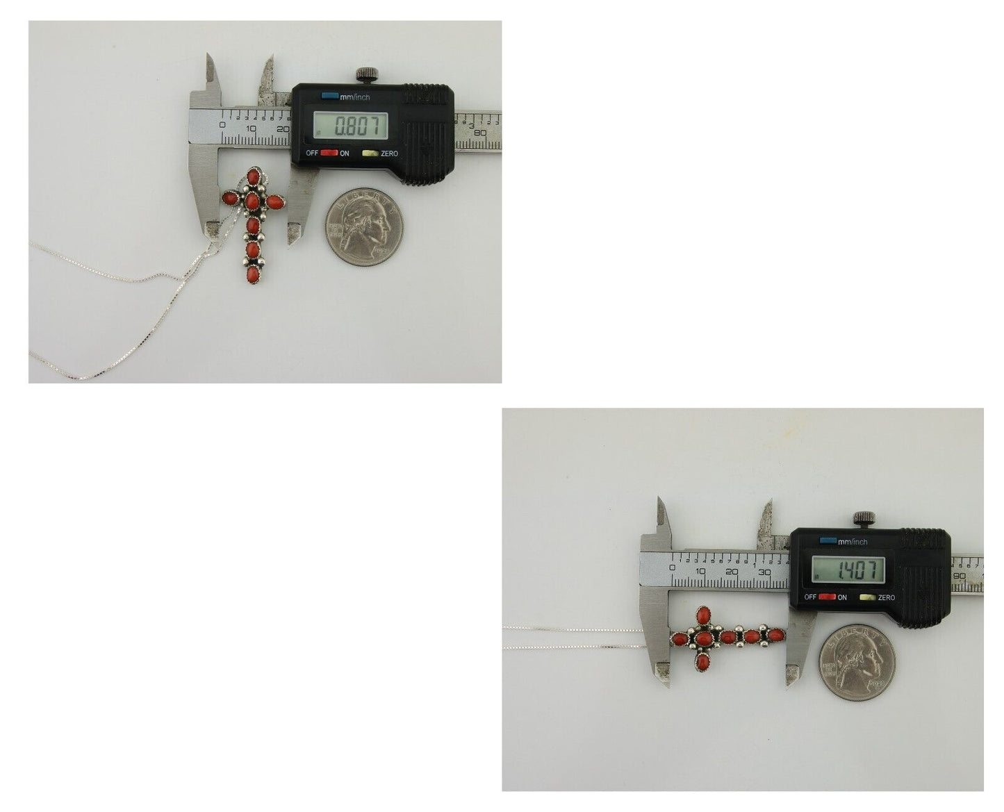 Navajo Cross Necklace 925 Silver Mediterranean Coral Native American Artist C80s