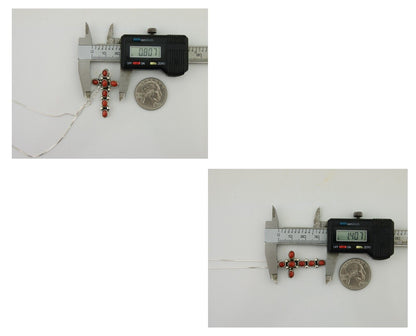 Navajo Cross Necklace 925 Silver Mediterranean Coral Native American Artist C80s