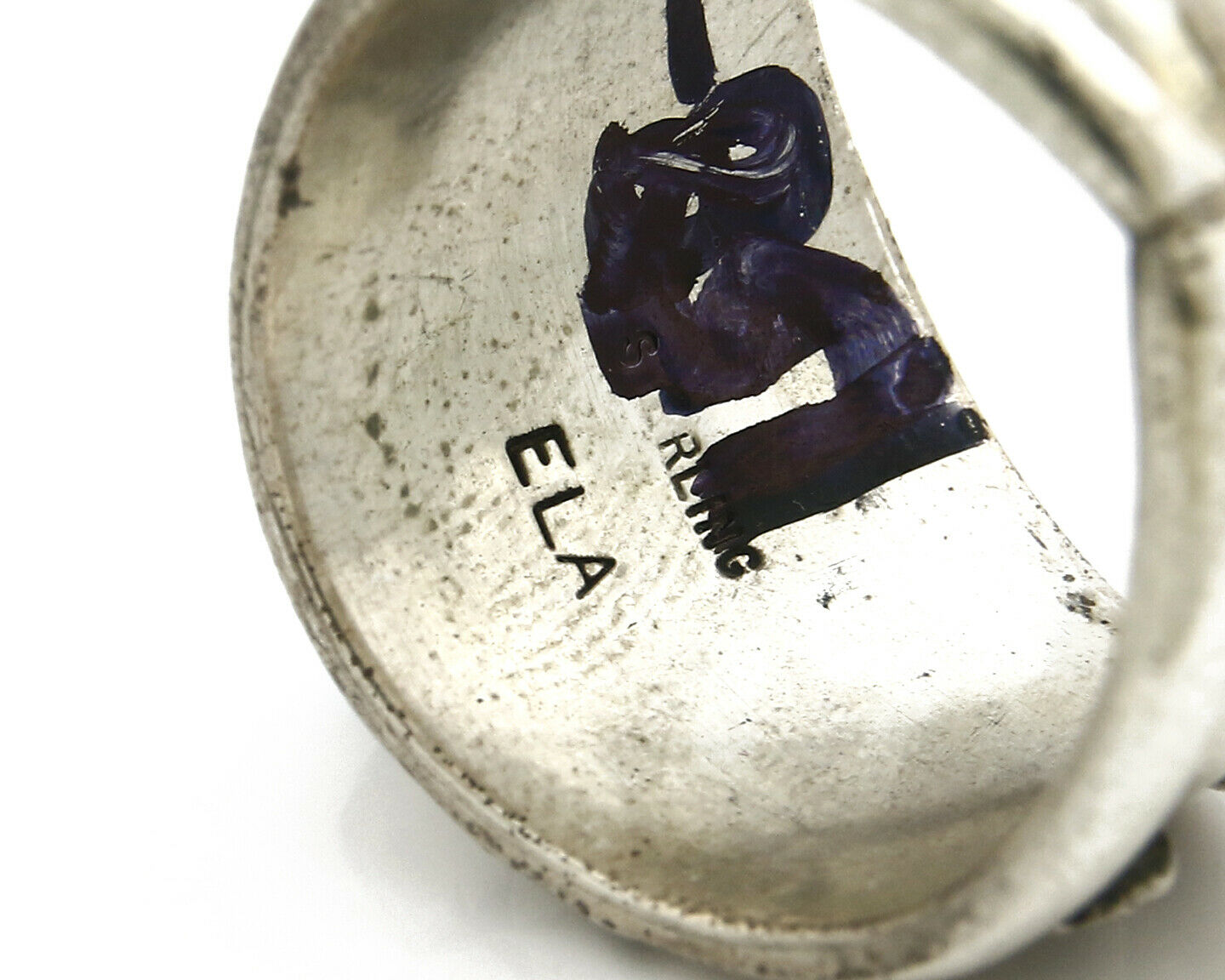 Navajo Ring .925 Silver Handmade Sleeping Beauty Turquoise Signed ELA C.80's