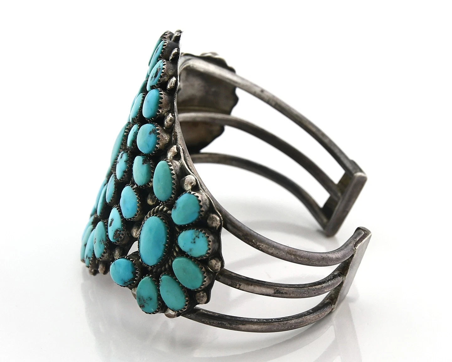 Navajo Cuff Bracelet Sterling Silver Kingman Vintage Turquoise Signed SIK C.80's