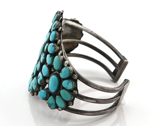Navajo Cuff Bracelet Sterling Silver Kingman Vintage Turquoise Signed SIK C.80's