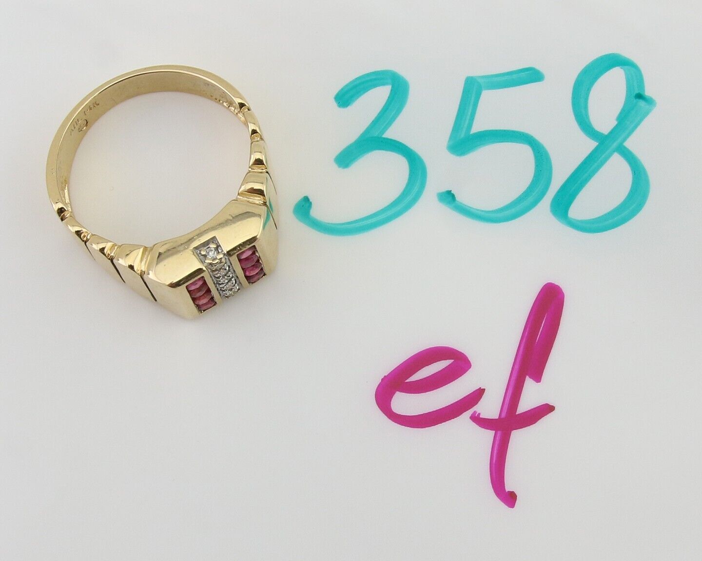 Men Natural Diamond & Ruby Ring 14k Solid Yellow Gold Size 9.75