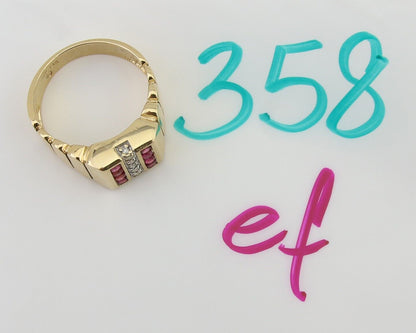 Men Natural Diamond & Ruby Ring 14k Solid Yellow Gold Size 9.75