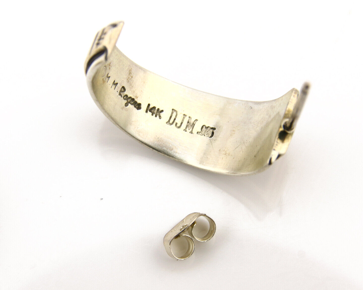 Navajo Hoop Earrings .925 Silver 14k SOLID Yellow GOLD MM Rogers & DJM