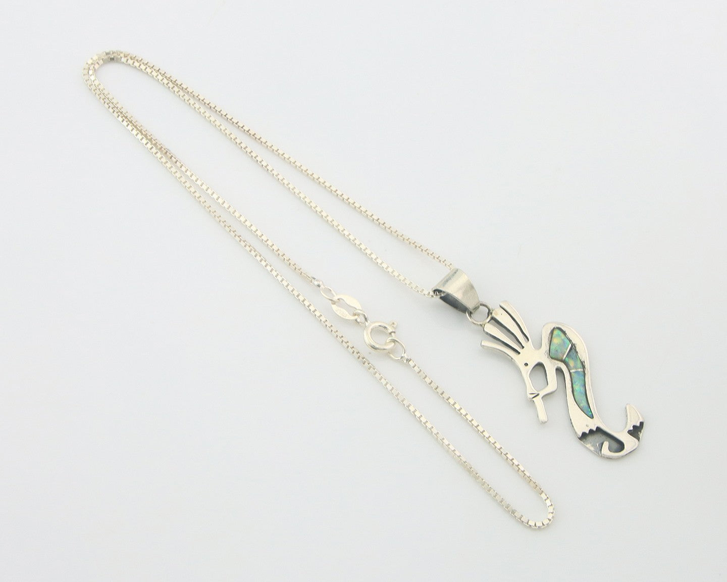 Navajo Kokopelli Necklace Sterling Silver Opal Vintage Signed BB