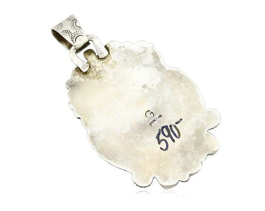 Navajo Natural Turquoise & Red Coral Pendant .925 Silver Signed Gomez C.2005