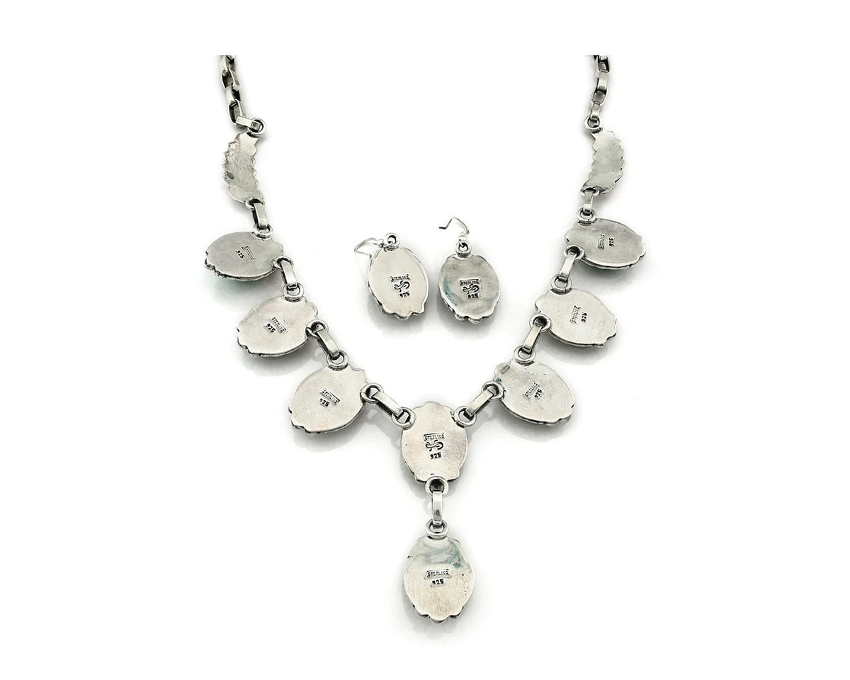 Navajo Necklace Earring Set Natural Turquoise Vintage Signed Gecko C.80's