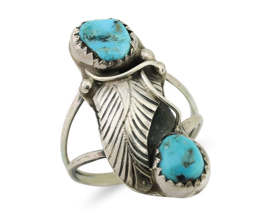 Navajo Handmade Ring 925 Silver Kingman Turquoise Native American Artist C.80's