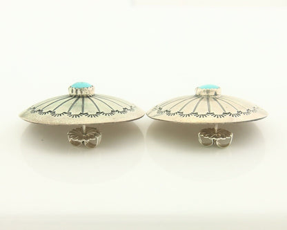 Navajo Earrings 925 Silver Handmade Concho Natural Turquoise Native Artist C80s