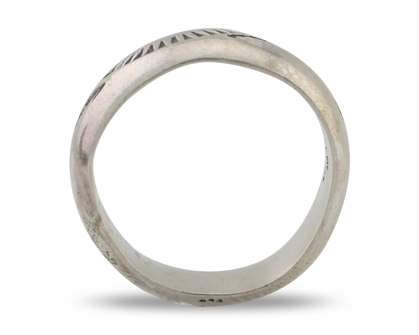 Navajo Hand Stamped Band 925 Silver 6.0 mm Signed Larry Chavez Size 6.5 C.80's