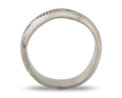 Navajo Hand Stamped Band 925 Silver 6.0 mm Signed Larry Chavez Size 6.5 C.80's