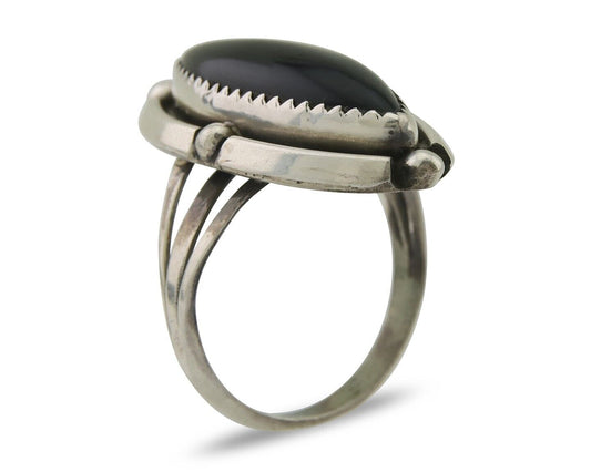 Navajo Handmade Ring 925 Silver Black Onyx Artist Signed SC C.80's