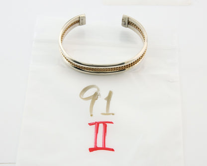 Navajo Bracelet 925 Silver Native American Handmade Yellow Gold Plated Cuff C80s