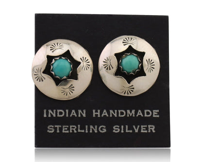 Navajo Handmade Earrings 925 Silver Natural Turquoise Native Artist C.80's