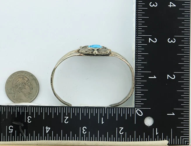 Navajo Cuff Bracelet Sterling Silver Turquoise Handmade Vintage Native Artist