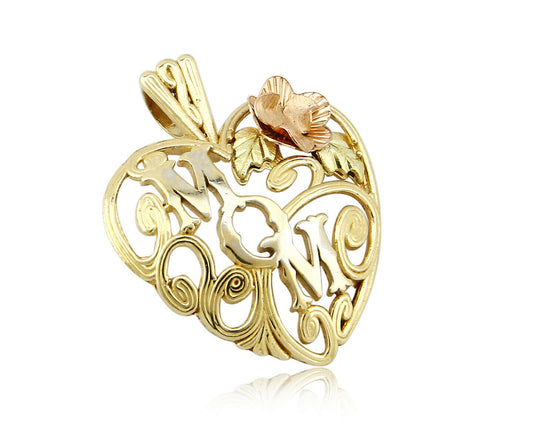Mom Heart & Flower Yellow Rose White Gold Pendant