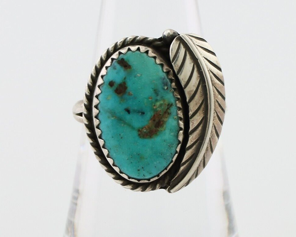 Navajo Handmade Ring 925 Silver Natural Turquoise Artist Signed IJC C.80's