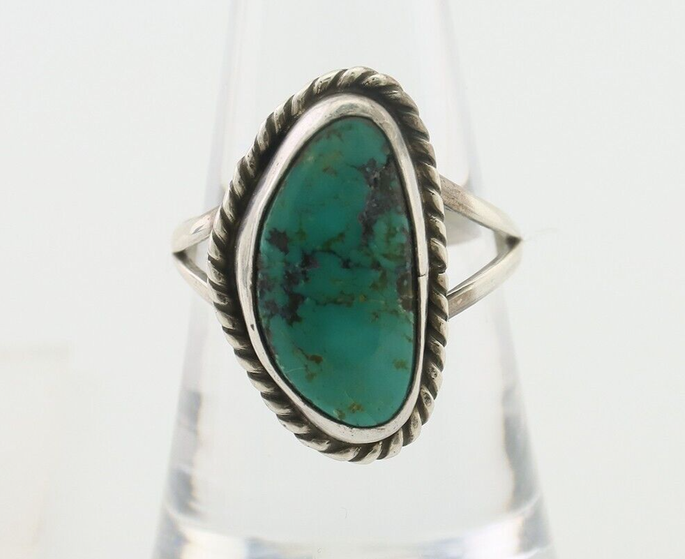 Navajo Ring 925 Silver Blue Gem Turquoise Artist Signed Rabbit Stick C.80's
