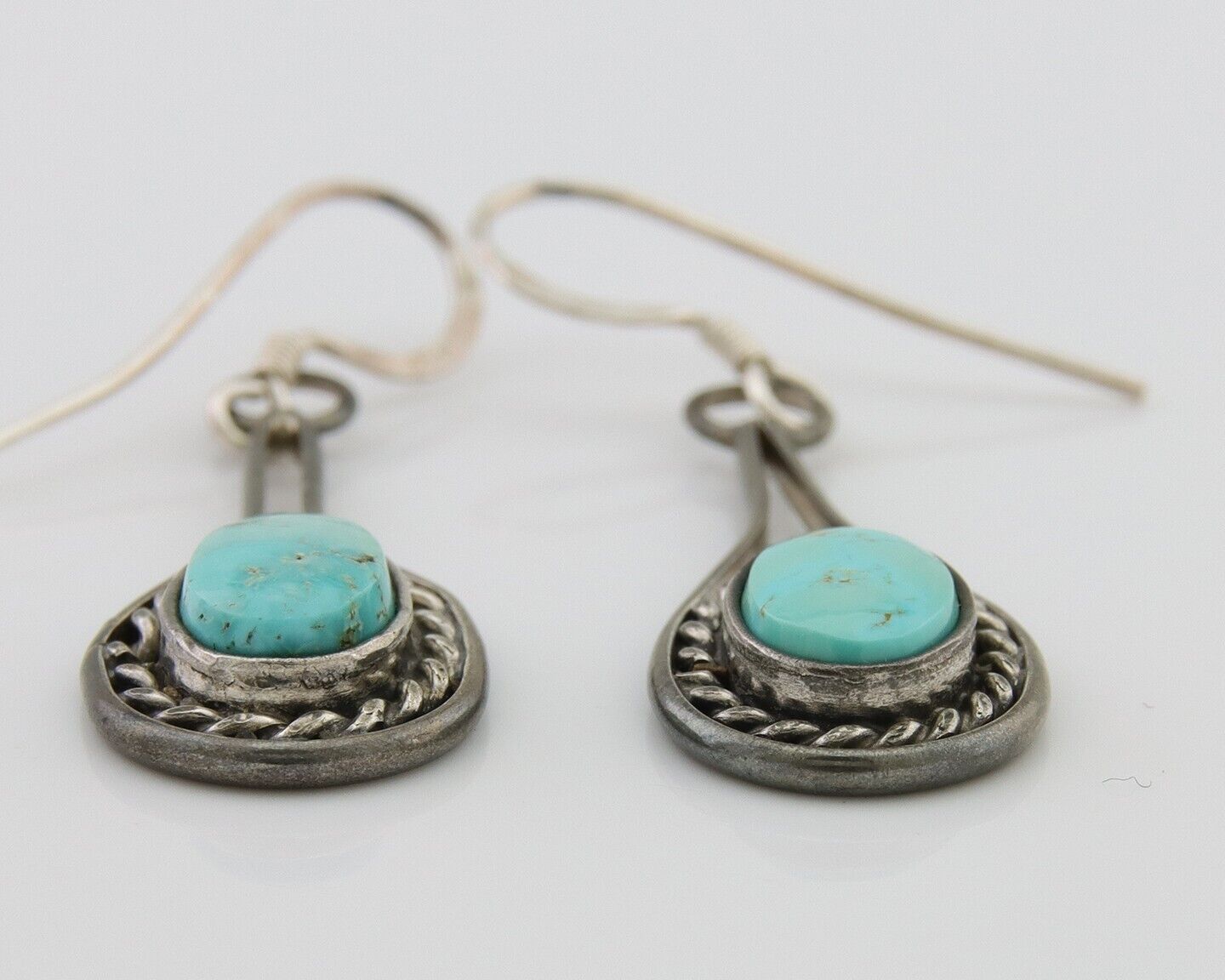 Navajo Dangle Earrings 925 Silver Natural Turquoise Native American Artist C.80s